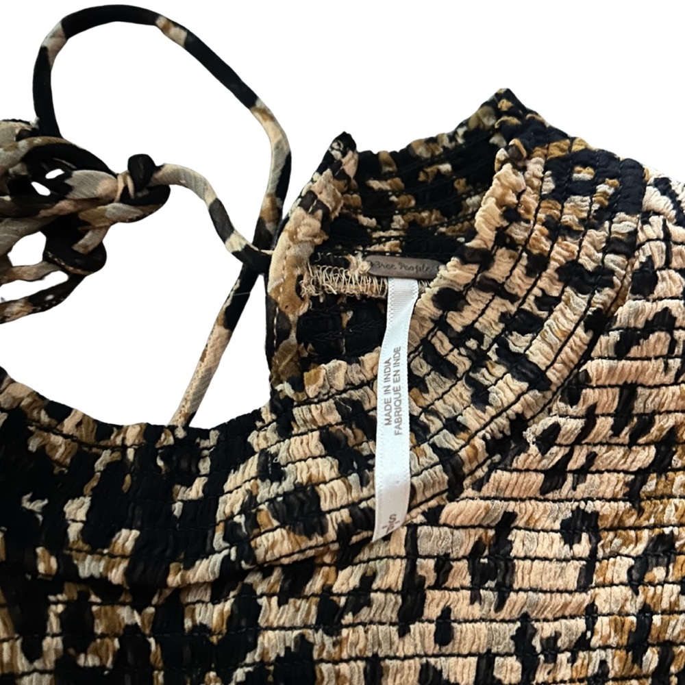 Free People Roma Smocked Animal Print Blouse | Leopard Combo / Brown | Size S - Picture 7 of 7